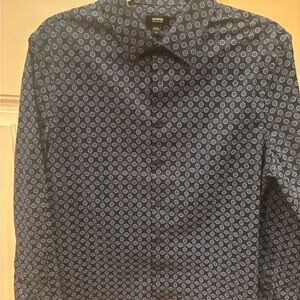 Stylish Express Extra Slim Navy Mini GEO Print Patterned Men's Shirt